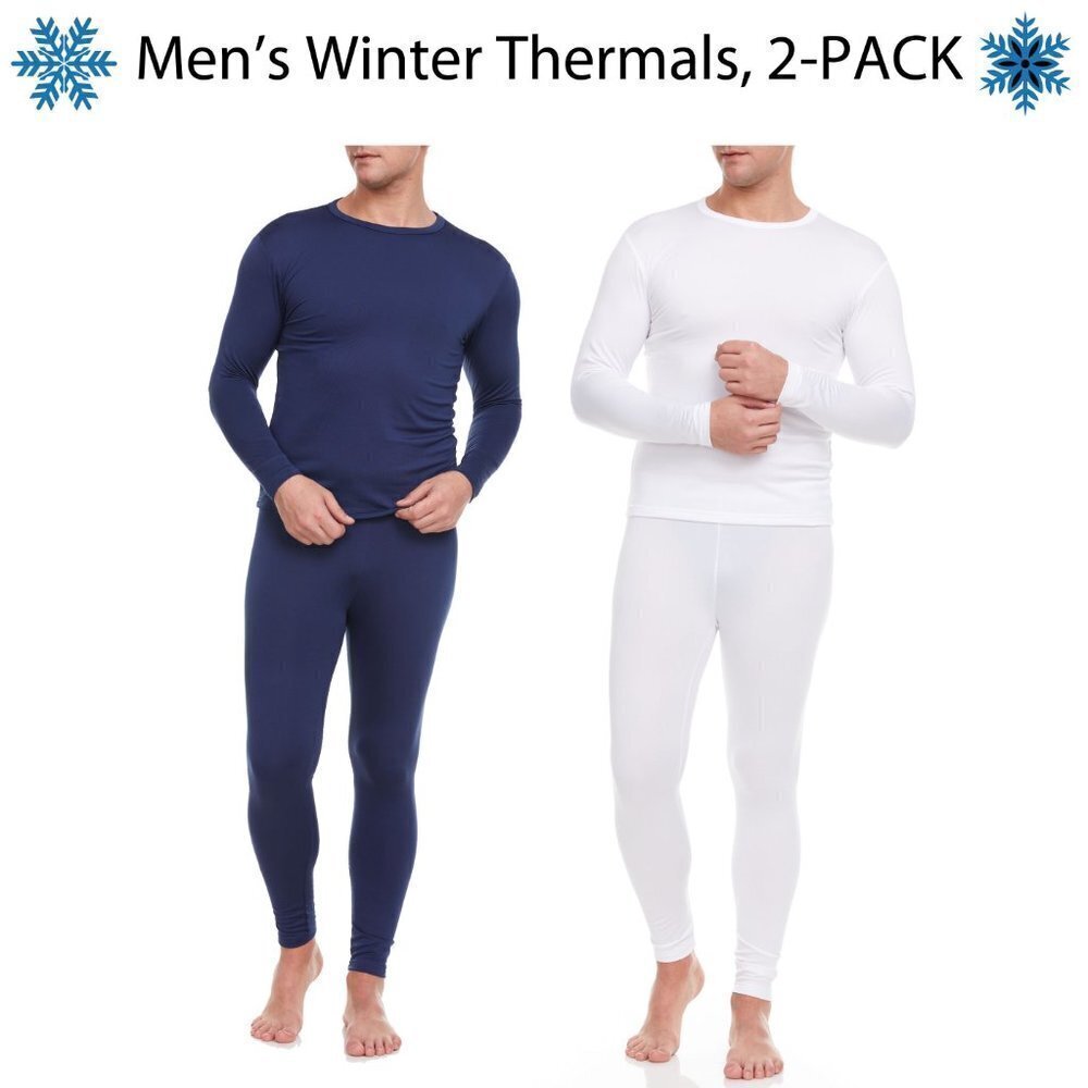 Winter Thermals Men Microfiber Fleece LongJohns Warm Baselayer Set 2-Pairs NWT